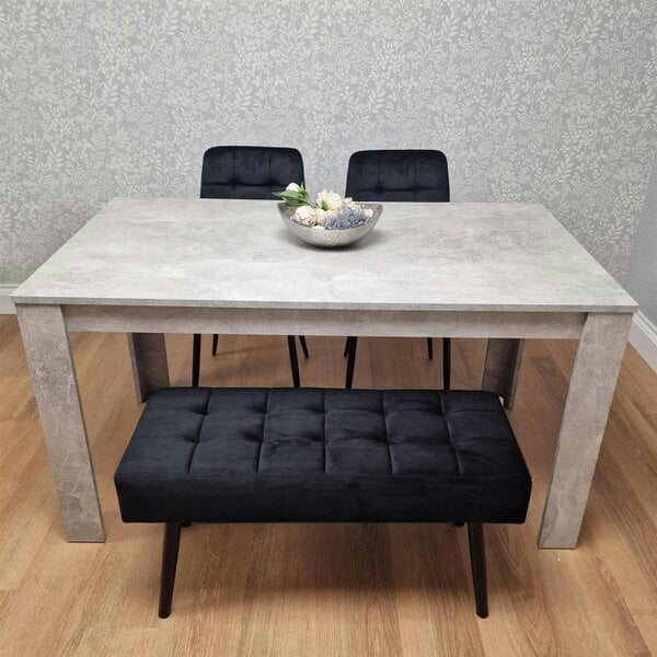 Kosy Koala Dining Table with 2 Black Velvet Chairs and 1 Black Velvet Bench Modern Dining Room Furniture Set