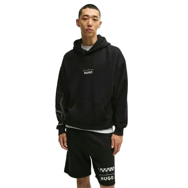 Hugo Mens Doad Back Print Oversized Hoodie - Black - 