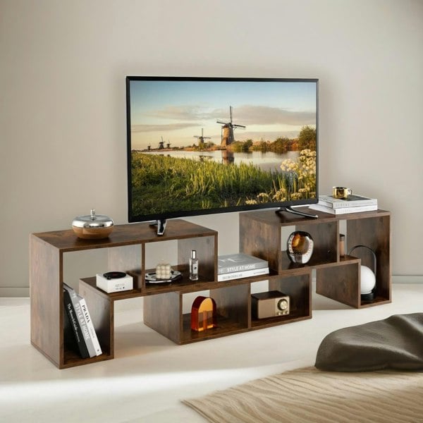 Rafaelo Mobilia Adjustable Free Combination TV Stand Unit Rustic Brown