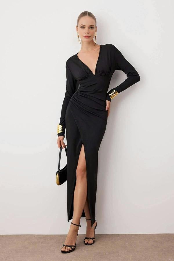 WOVCOR Fitted Knit Elegant Maxi Evening Dress