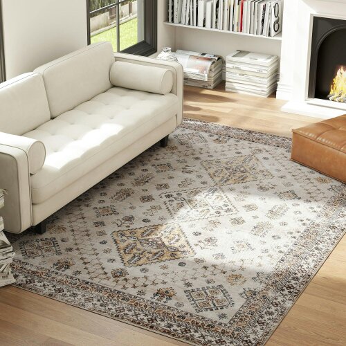 HOMCOM Flannel Non-Slip Washable Rug for Living Room, 170 x 120 cm, Grey - Beige - 290W x 200D x 0.5H cm - 1