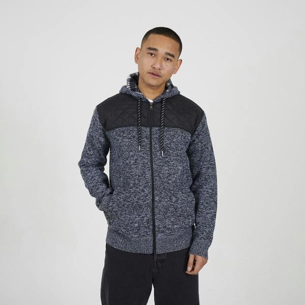 Brave Soul Black Full Zip Hoodie with Contrast Panel - Black Image 1