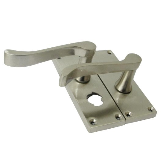 EDH Door Hardware Victorian Scroll Satin Nickel Bathroom Door Handles with Privacy Lock + Latch