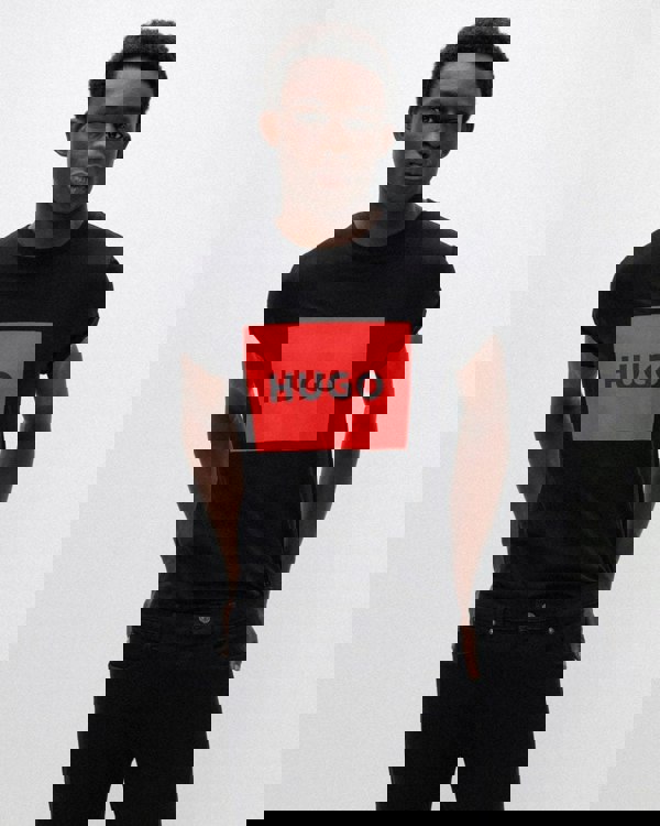 HUGO Dulive222 Mens Large Label Logo T-Shirt NOS - Black/Red 001