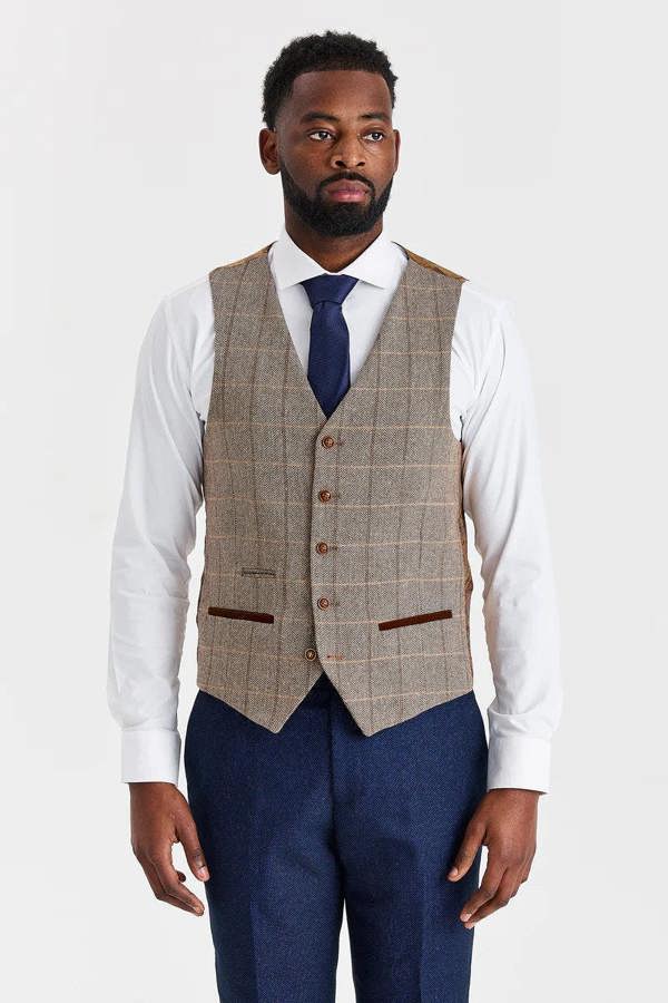 Paul Andrew Arthur Navy Suit with Harris Brown Tweed Waistcoat