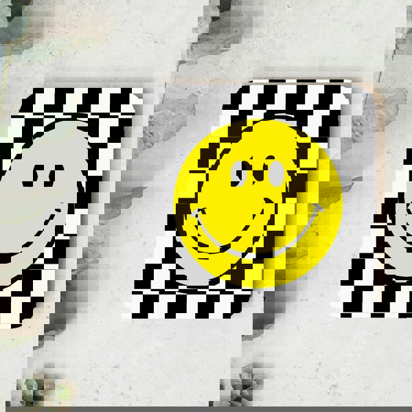 Love Frankie Checkerboard Coasters Smiley Face Coasters - Liquorice