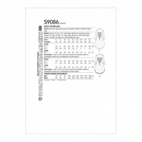 Simplicity Sewing Pattern 9086, Costumes, Coats for Women, H5 (6-8-10-12-14) - Intermediate