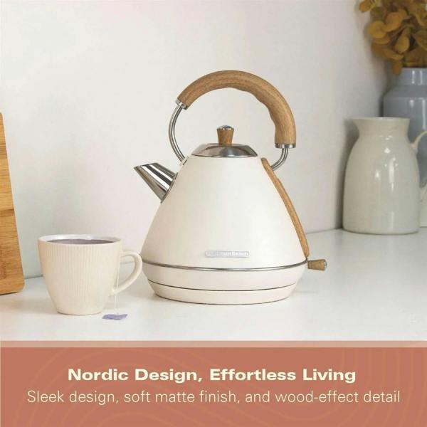 Hamilton Beach Scandi 1.7L Pyramid Kettle - Matte Cream with Wood Effect