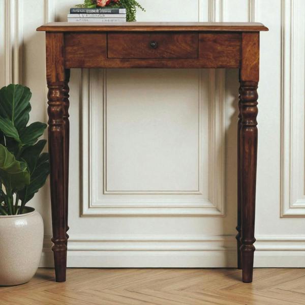 Artisan Furniture Solid Wood Turned Legs 1 Drawer Chestnut Console