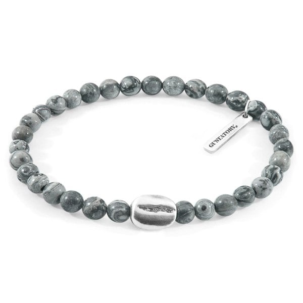 Anchor & Crew Grey Jasper GUSTATORY Coffee Bean Silver and Stone Bracelet