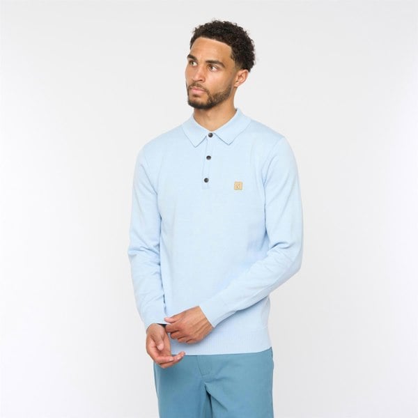 Gabicci V54GK08 Mens Francesco Long Sleeve Plain Knitted Polo Gabicci Vintage - AZURE