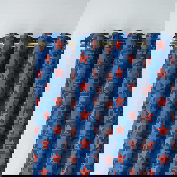 Catherine Lansfield Stars And Check Fully Reversible Eyelet Curtains Blue