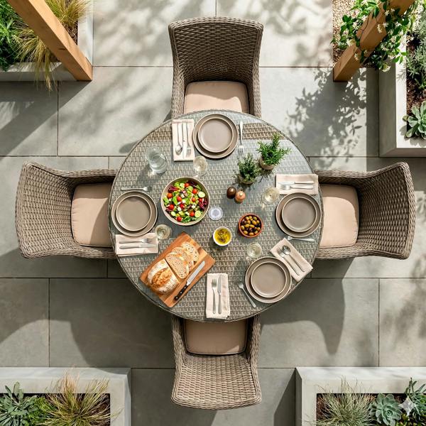 Dellonda Chester 5-Piece Rattan Wicker Outdoor Dining Set with Tempered Glass Table Top, Brown - DG84