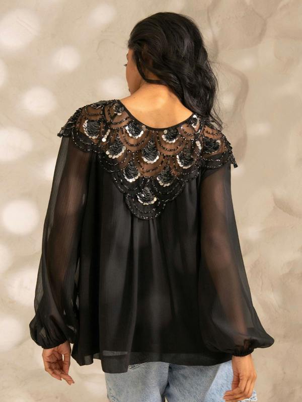 Rose & Nancy Bea Black Sequin Blouse