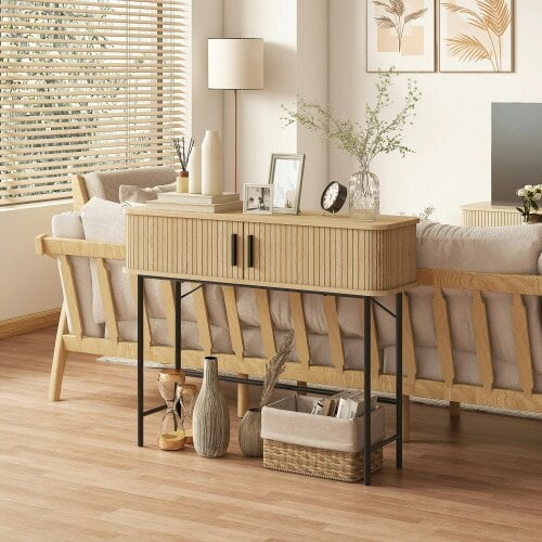 HOMCOM Console Table 2 Compartments Steel Frame 100 cm Oak Black