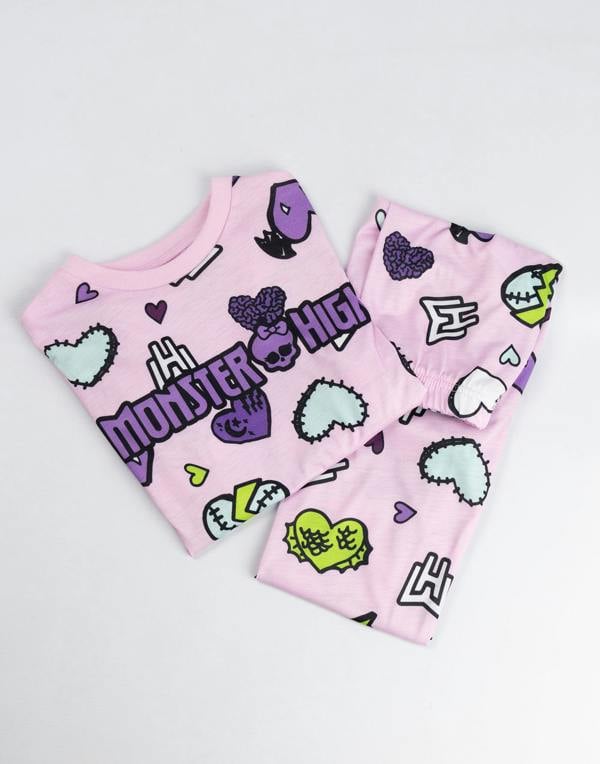 Monster High Girls Multicoloured Hearts Long Sleeve Long Leg Pyjama and Jumper 3 Piece Set