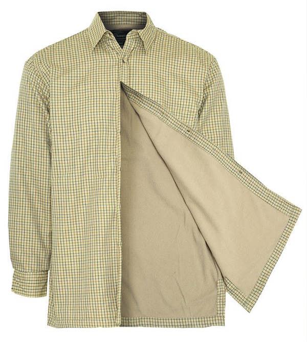 Champion Cartmel fleece-lined shirt in stone check, with button front and chest pocket, designed for cold weather country wear
