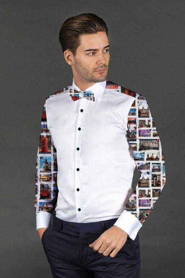 LONDON STAMP TUXEDO SHIRT - Premium Men's Patterned Shirt by Claudio Lugli | Bold Design, Tailored Fit, Best Printed Shirts