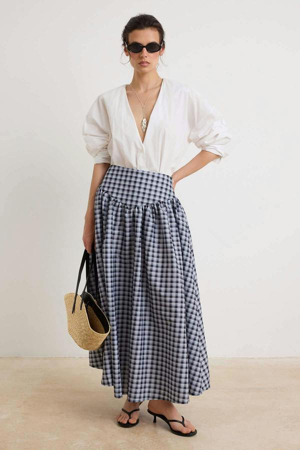 High Waist Ruffle Hem Maxi Skirt