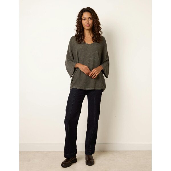 Blue Vanilla Metallic V Neck Knitted Ripple Jumper