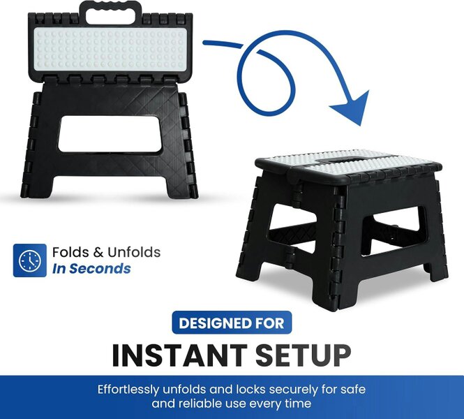 MY DIY PROFESSIONAL PRODUCTS Folding Step Stool 9 Inch Lightweight Heavy Duty Plastic Stool-Easy Carry Handle 150KG Weight Capacity Portable Footstool