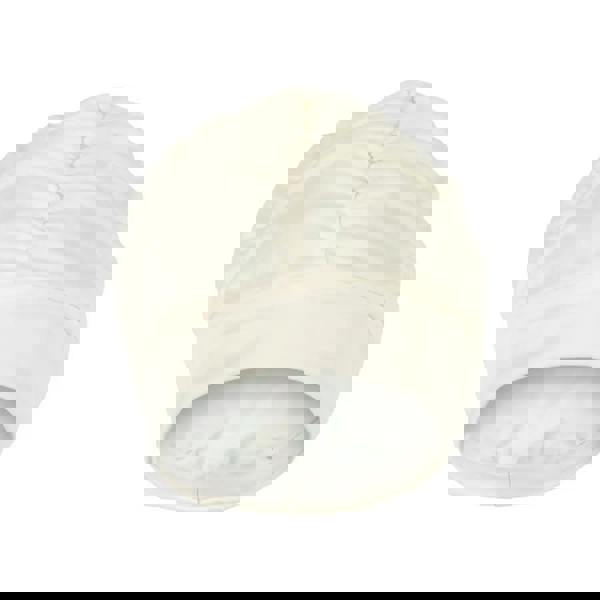 Cream-colored ribbed beanie-style pleated fabric swim cap