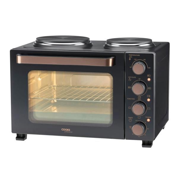 Cooks Professional 28L Mini Oven with 2 Hobs | Black / Copper