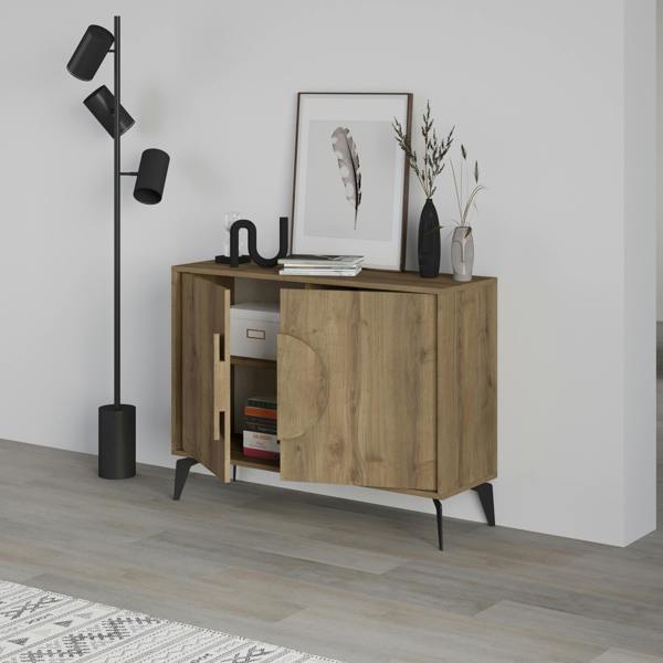 Decortie Gora Sideboard Modern Storage Cabinet with 2 Pull-open Doors Metal Legs 110cm Width