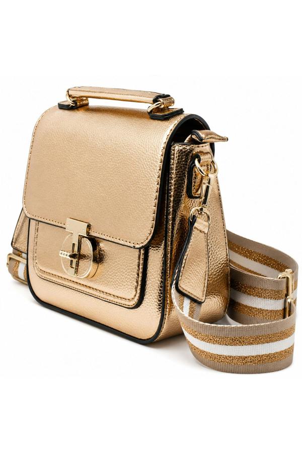 Kitise Metallic Crossbody Bag with Adjustable Wide Strap Turn Lock