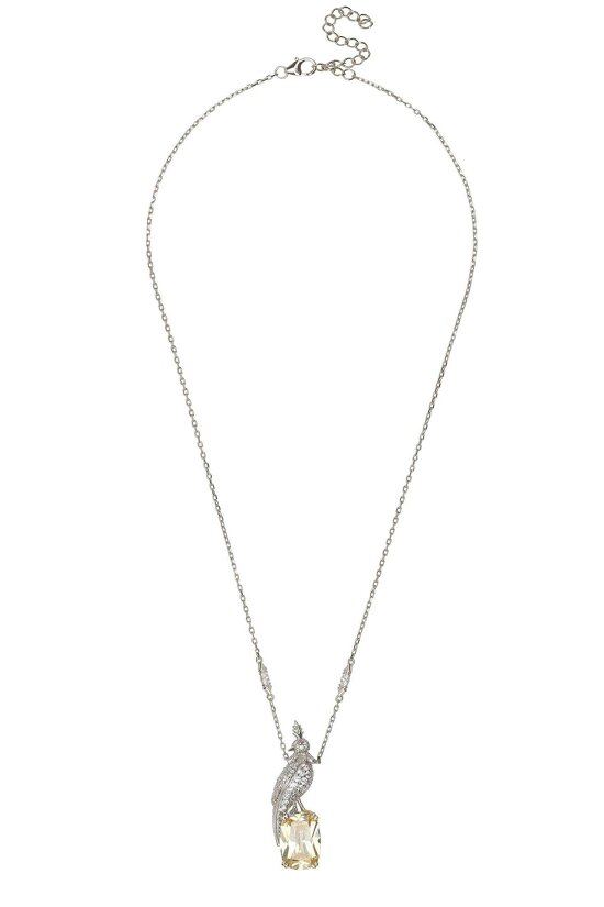 Latelita Crested Love Bird Pendant Necklace Yellow Topaz Silver