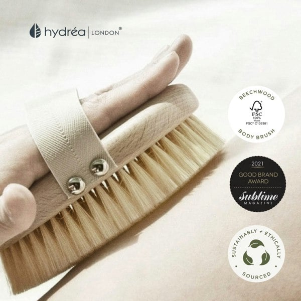 Hydréa London Professional Wet & Dry Body Brush FSC® Certified Beechwood with Natural Bristle for Exfoliation & Detox