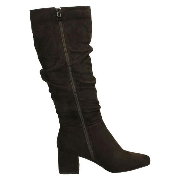 Spot On Ladies Spot On Rouched Mid Block Heel Knee High Boots F51242