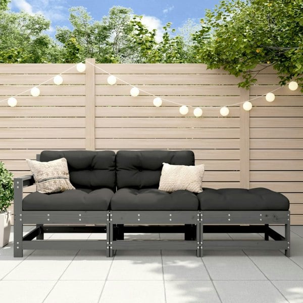 Berkfield 3 Piece Garden Lounge Set with Cushions Grey Solid Wood