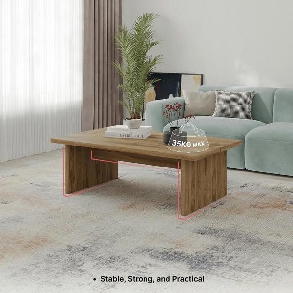 Decortie Modern Scandi Design 120cm Rectangular Coffee Table with Soft Corner Edges, Flat-Panel Legs, Living Room, Natural Oak