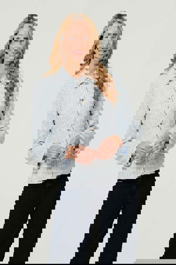 Blue | Textured Button Detail Fitted Jacket