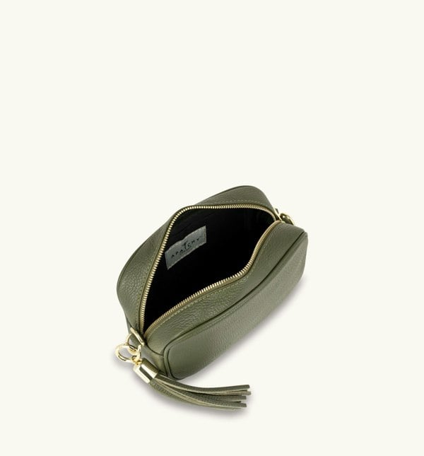 Apatchy London The Tassel Leather Crossbody Bag - Olive Green