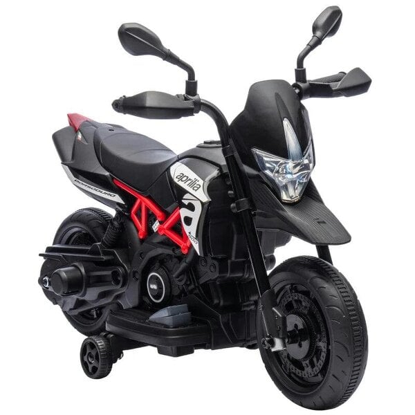 6V Kids Electric Motorbike with Training Wheels, Headlight, Music, Horn for 80-110 cm Height, 18 Months-4 Years, Black