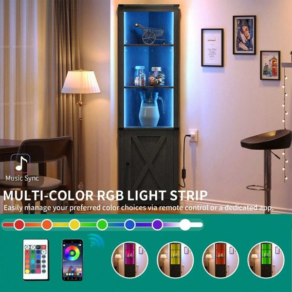 Living and Home Corner Wine Storage Cabinet with LED Lighting & Remote Control