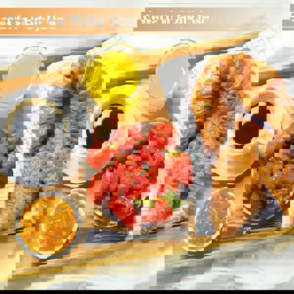 MANTRARAJ Bamboo Serving Trays with Handles Set of 3 Wooden Platters Rectangular Wooden Breakfast Tray