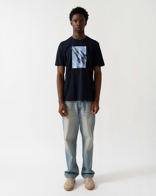 BOSS Orange Animali Mens Graphic Print T-Shirt - Dark Blue 404