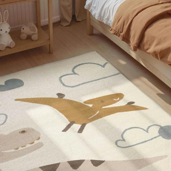 Adventures Kids Rug Dino Cream Underfloor Heating, Fun Design Rug