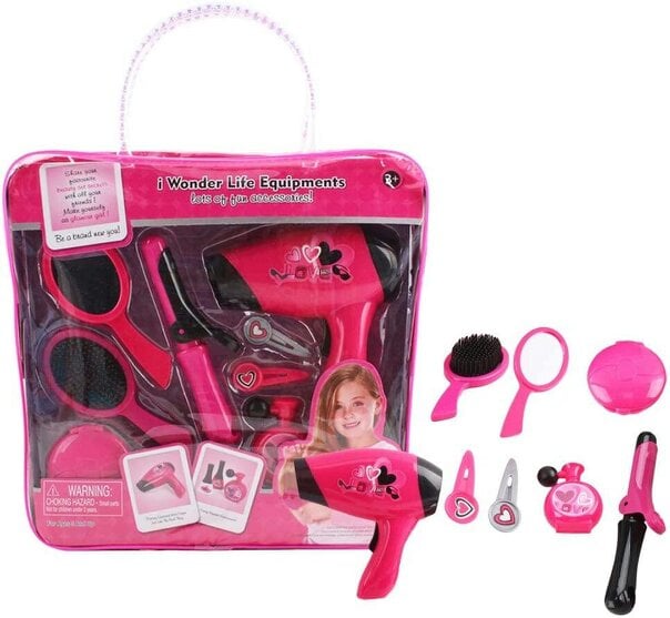 deAO Toys Hairdressing and Vanity Handbag Beauty Set Girls Styling Pretend Makeup and Hair Accessories Playset
