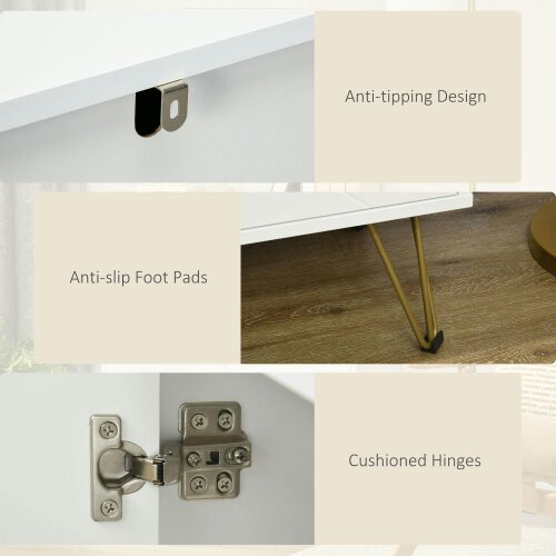 Wyld Haus Vifiva White Slim Sideboard With Gold Hairpin Legs 2 Doors