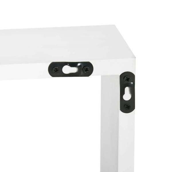 White cube shelf connector hardware with black lock plate