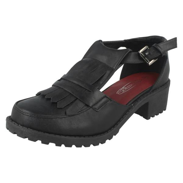 Spot On Ladies Spot On Loafer Inspired Block Heel Buckle Shoes F9728