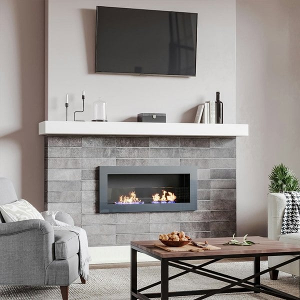 35 Inch 47 Inch Bioethanol Fireplace Wall Mounted Grey Stainless Steel Bio Ethanol Fireplaces Living and Home
