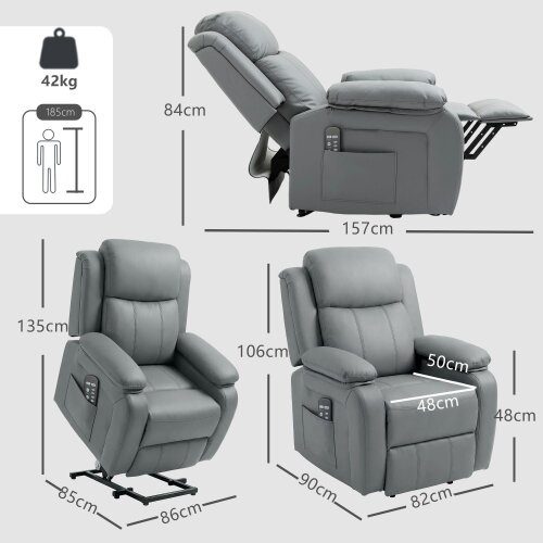 HOMCOM Riser and Recliner Chair with Massage, Electric Lift Chair, Grey