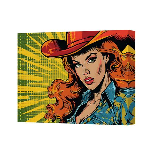 Benjamin Tate Design Pop Art Canvas Print Woman In Cowboy Hat Portrait Wall Art