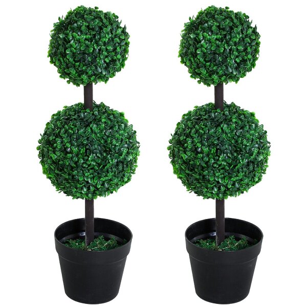Wyld Haus Tonami Set Of 2 Artificial Boxwood Ball Trees In Pots Designed For Indoor Display