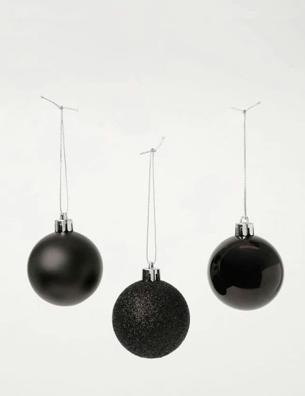 Shatchi 50mm Black Shatterproof Christmas Baubles in 9 Pack and 18 Piece Sets with Mixed Finishes